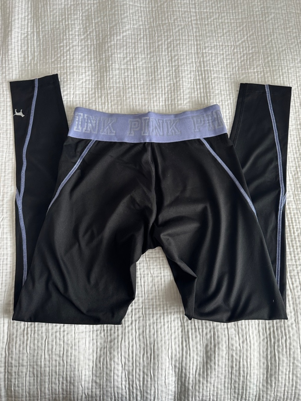 PINK Black Leggings with Lavender Elastic Waistband and seams